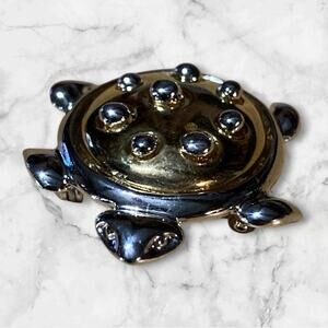 Vintage Turtle Pin Brooch Chunky Silver Gold